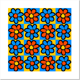 retro pop art flower pattern Posters and Art